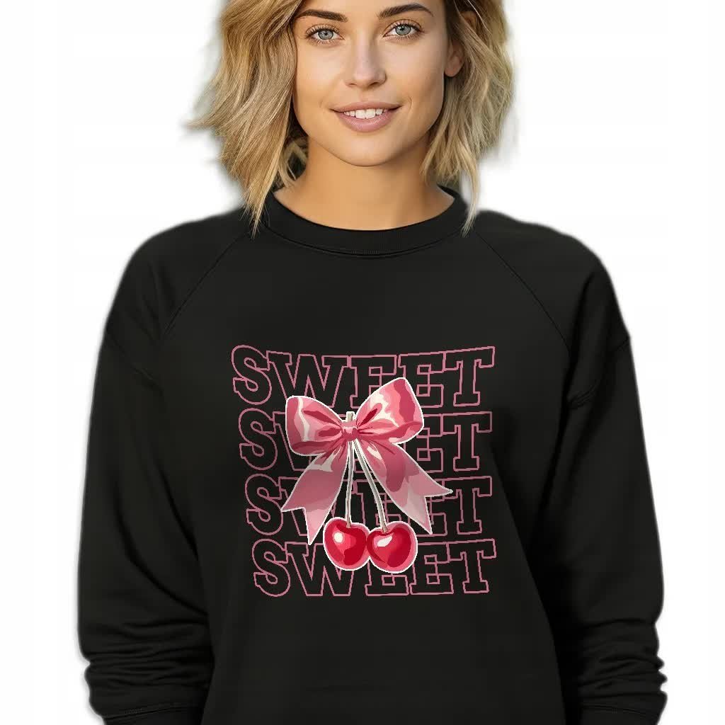 CZARNA BLUZA DAMSKA Dresowa SWEET SWEET CHERRY ZABAWNE GRAFIKI Rozmiar XL
