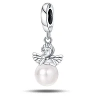 Wisiorki - Zawieszka Charms SREBRO 925 Koralik do PANDORA Aniołek i Perła - miniaturka - grafika 1