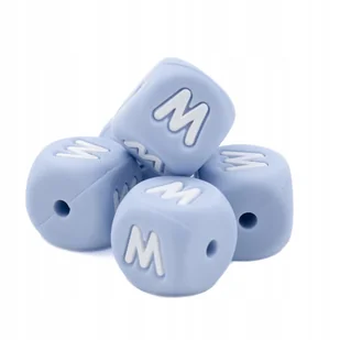 Silikonowy koralik 12 mm Alfabet do zawieszki Niebieski 5szt Litera M - Dekoratorstwo - miniaturka - grafika 1