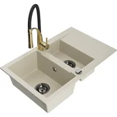 Zlewozmywaki z baterią - Mexen Gaspar zlewozmywak granitowy 1,5-komorowy z ociekaczem i baterią kuchenną Aster, beżowy - miniaturka - grafika 1