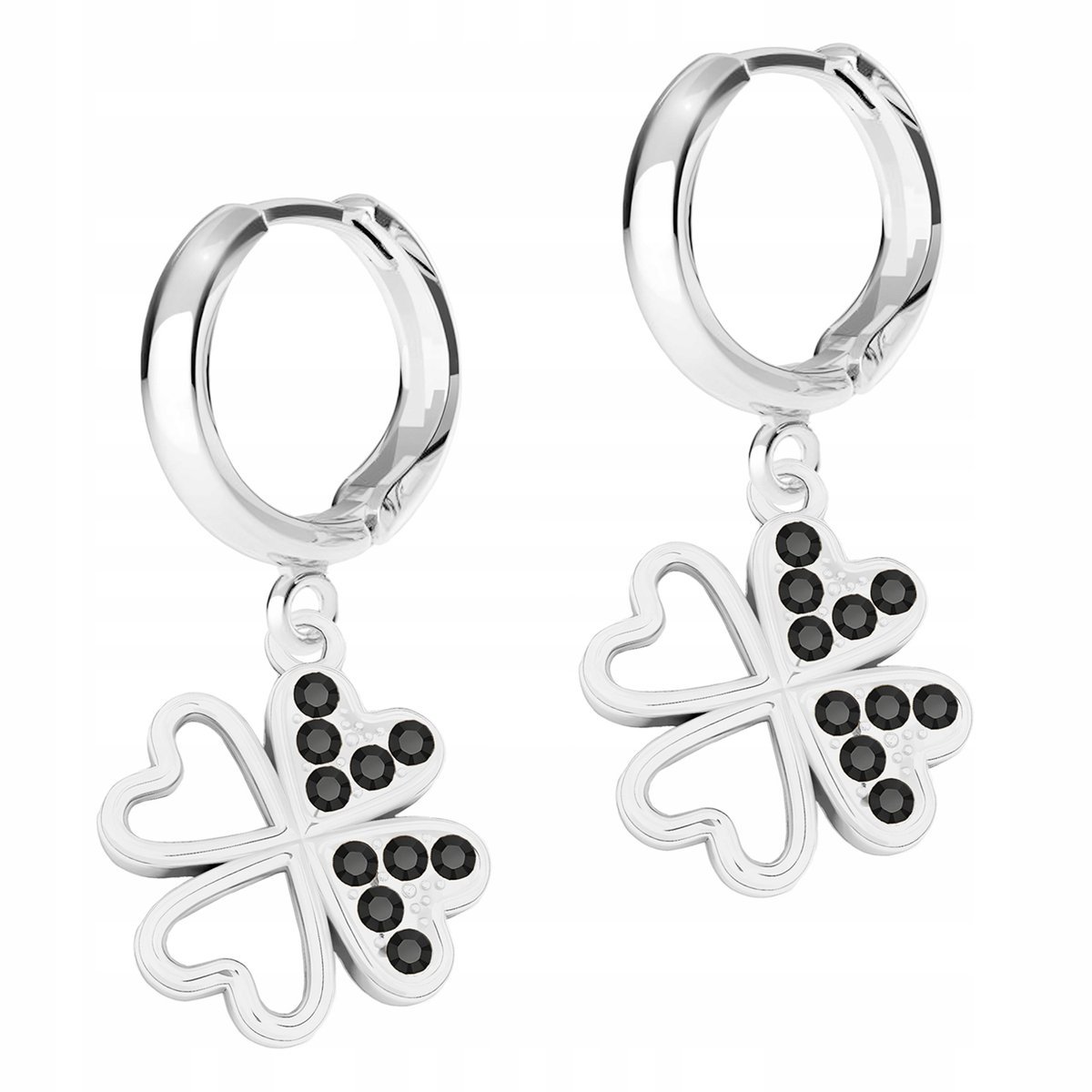 Kolczyki Srebrne Koniczyny z Czarnymi Cyrkoniami Koniczyna SREBRO 925