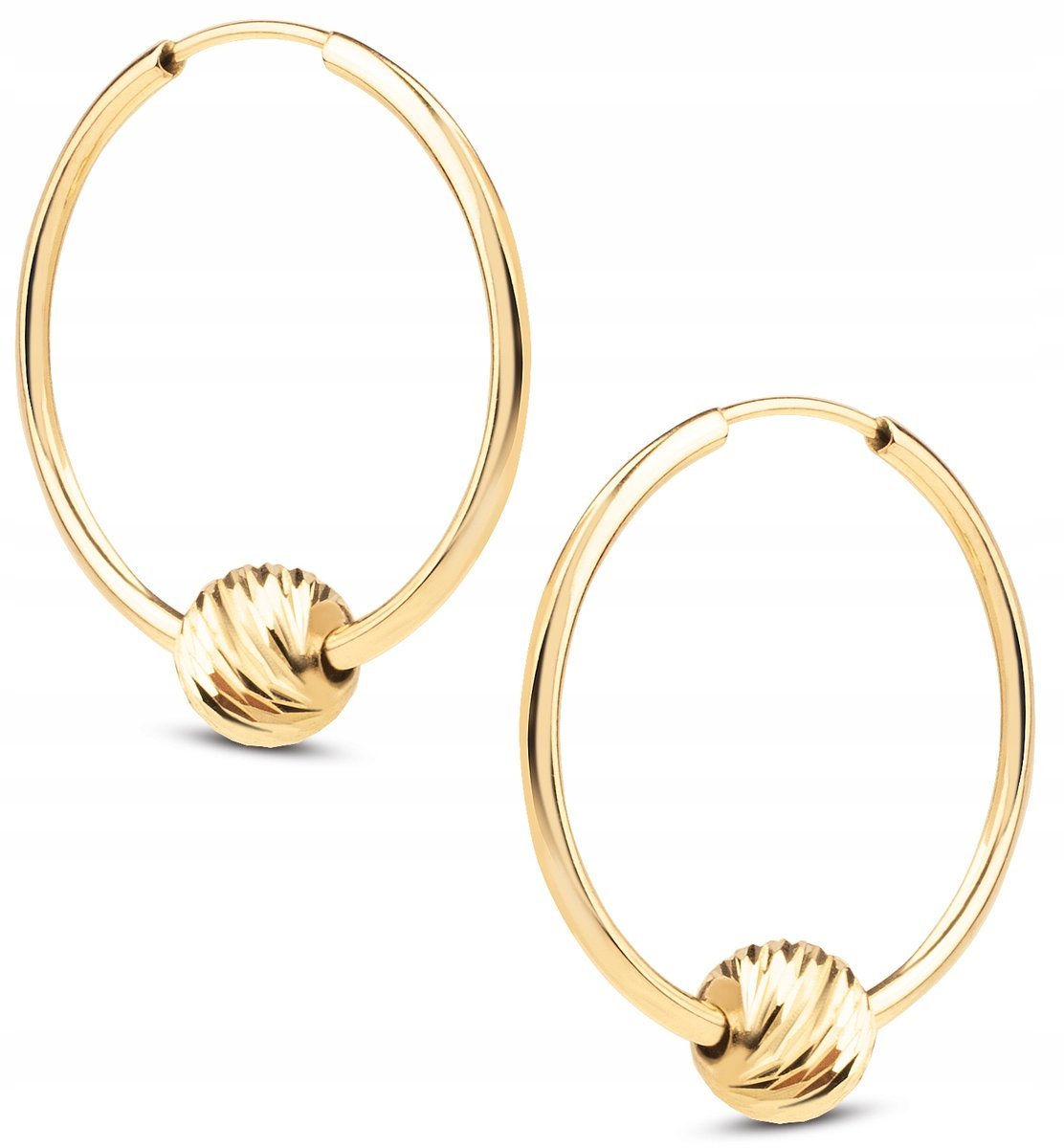 ZŁOTE KOLCZYKI KÓŁECZKA Z DIAMENTOWANYMI KULKAMI 2W1 16MM 14KT 585