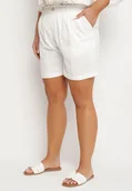 Spodenki damskie - Białe Casualowe Szorty z Lnem z Gumką w Talii Filowena - miniaturka - grafika 1