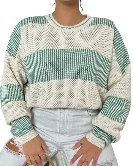 PLUS SIZE SWETER DAMSKI W PASKI CASUAL 46 ŁOH