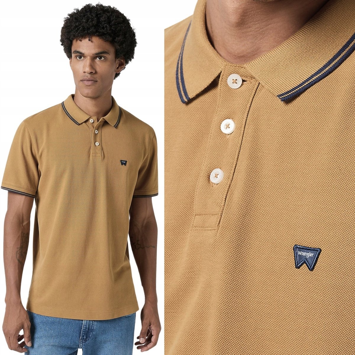 Wrangler POLO SHIRT Dijon BRĄZOWA BAWEŁNIANA POLÓWKA POLO LOGO REGULAR M