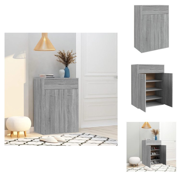 vidaXL Szafka na buty Szara Sonoma 60x35x84 cm Materiał drewnopochodny - Stojaki i szafki na buty