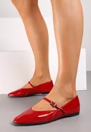 Baleriny - Czerwone Eleganckie Balerinki w Stylu Mary Jane z Klamerką Naivina - miniaturka - grafika 1