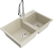 Zlewozmywaki z baterią - Mexen Tomas zlewozmywak granitowy 2-komorowy z baterią kuchenną Elia, beżowy - 6516-69-670101-00 - miniaturka - grafika 1