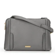 Torebki damskie - Damska torebka crossbody dwukomorowa szaro - złota - miniaturka - grafika 1