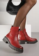 Botki damskie - Czerwone Casualowe Botki na Podeszwie z Tłoczeniami Rasidia - miniaturka - grafika 1