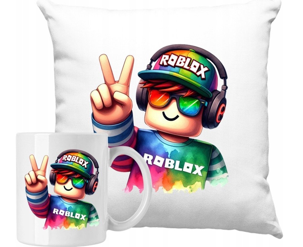 ZESTAW PODUSZKA + KUBEK Ludzik Roblox Nadruk Kolorowy Pomysł Na Prezent