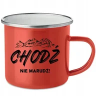 Kubki - KUBEK Stalowy Emaliowany 250ml CZERWONY CHODŹ NIE MARUDŹ Górskie Góry Wzory - miniaturka - grafika 1