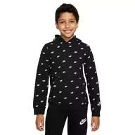 Bluzy dla chłopców - Nike DQ9110-010 B NSW PO HD CLUB FLC FT AOP Bluza chłopięca czarno-biała/biała rozmiar S - miniaturka - grafika 1