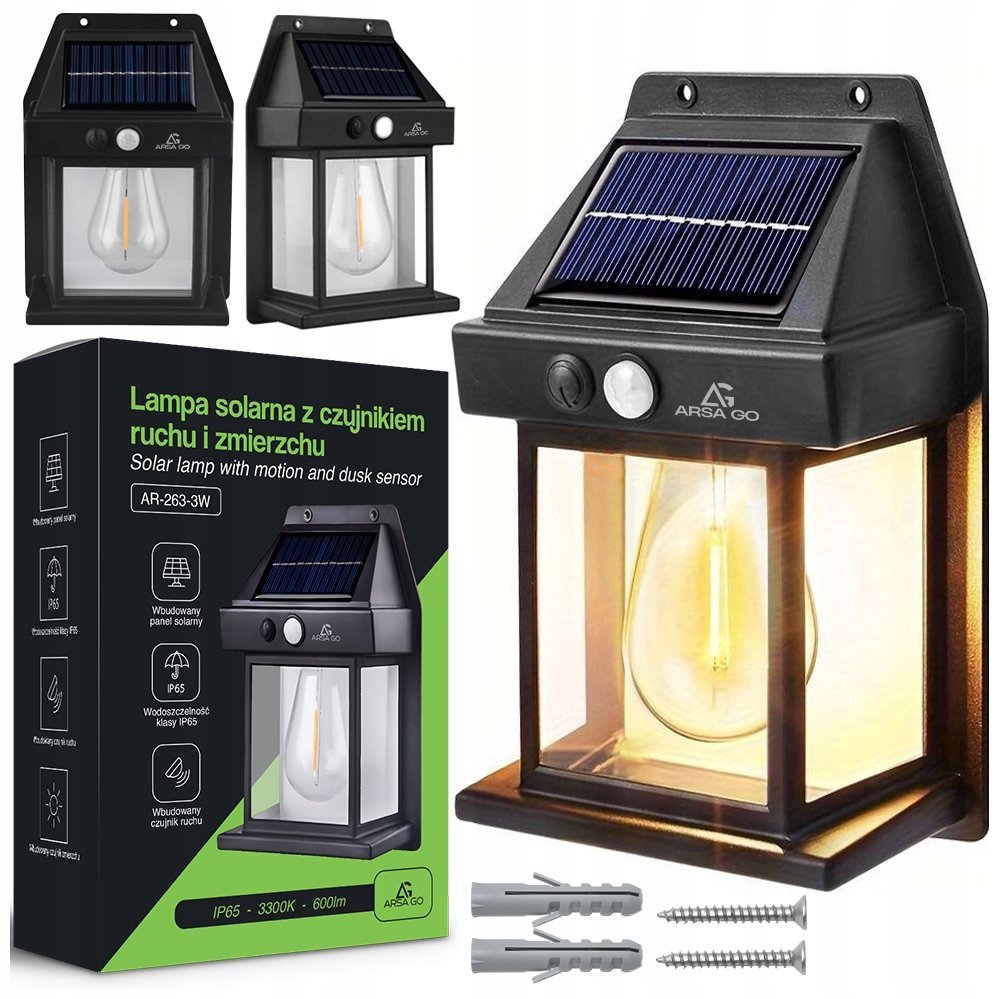 Lampa Solarna Kinkiet Żarówka Led Elewacyjna Uliczna Ogrodowa Zewnętrzna