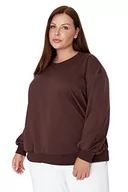 Bluzy damskie - Trendyol Damska bluza z okrągłym dekoltem jednokolorowa, regularna, plus size, Brązowy, XL duże rozmiary - miniaturka - grafika 1