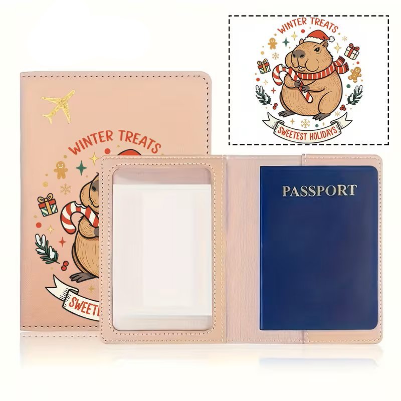 Portfel Etui Pokrowiec na Paszport Kapibara Świąteczne Róż