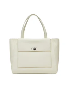 Calvin Klein Torebka Ck Medium Shopper_Tex K60K613178 Biały - Torebki damskie - miniaturka - grafika 1