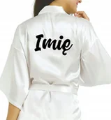 Piżamy damskie - SZLAFROK SATYNOWY BIAŁY Wieczór Panieński PERSONALIZOWANE IMIĘ Różne Wzory - miniaturka - grafika 1