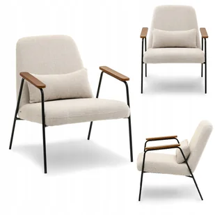 Komfortowy Fotel Retro Rama Z Podłokietnikami Tkanina Pleciona Elia Kremowy - Fotele - miniaturka - grafika 1