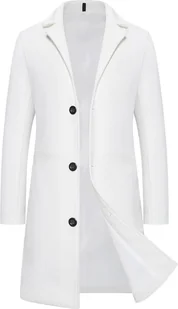 Płaszcz Męski Wełniany Długi Płaszcz Zimowy Slim Fit Płaszcz Biznesowy Trencz Casualowy Płaszcz Męski Stójka Płaszcz Przejściowy Wygodny Płaszcz Męski, Biały - Płaszcze męskie - miniaturka - grafika 1