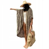Bluzki damskie - Narzutka plażowa panterka pareo sukienka tunika kimono boho długa zwiewna - miniaturka - grafika 1