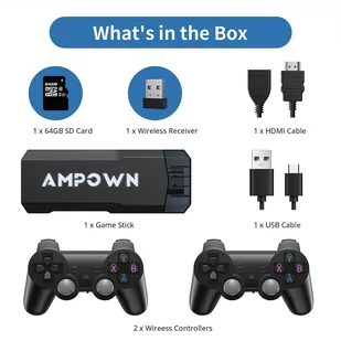 AMPOWN GD20 Game Stick with 2 Wireless Game Console, Emuelec 4.3, 64GB TF Card 40000  Games, 4K HDMI Output - Konsole i gry retro - miniaturka - grafika 3