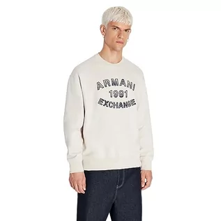 Swetry męskie - Armani Exchange Męska bluza bawełniana French Terry Embroidered Plaid Logo Sweter Bluza, szary (Moonstruck), XS - grafika 1