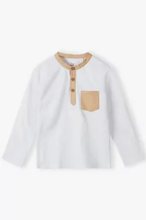 Bluzki dla chłopców - Biała elegancka bluzka chłopięca z długim rękawem z bawełny - grafika 1