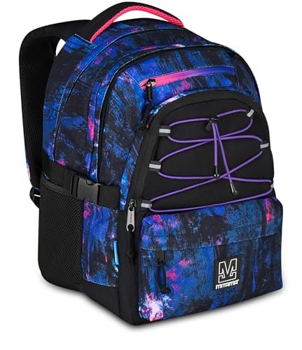 Mitama Plecak szkolny #BDBF PURPLE BRUSH, fioletowy, plecak z potrójnym przedziałem, kieszeń na butelkę, wbudowany port USB, regulowana szerokość, plecak do gimnazjum i wyższej, dziewczęcy, Fioletowy