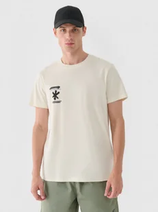 Męski t-shirt z nadrukiem 4F 4FRAW24TTSHM2603 - beżowy - Koszulki sportowe męskie - miniaturka - grafika 1