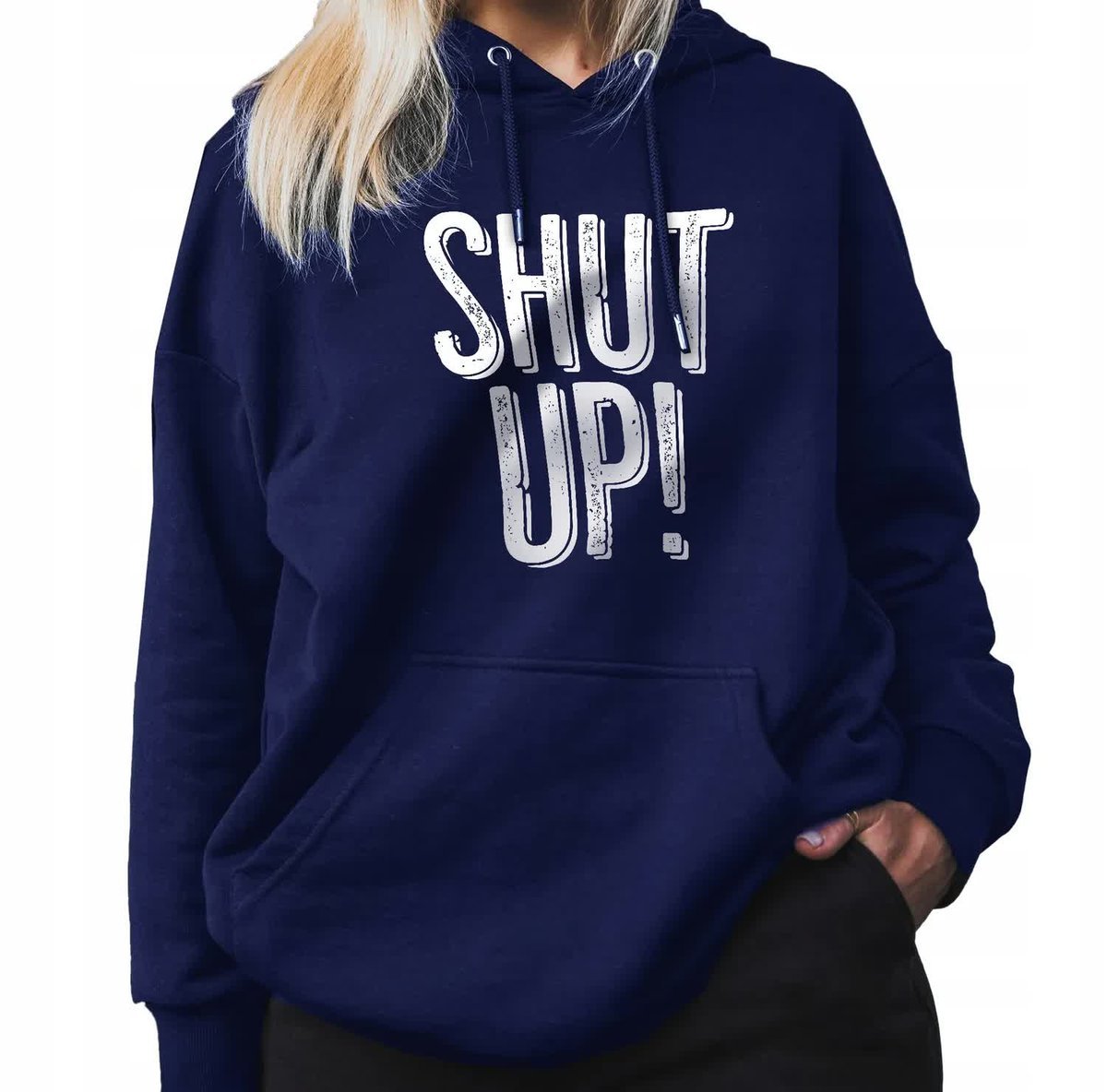 GRANATOWA BLUZA DAMSKA Z Kapturem SHUT UP! Zabawne Wzory Rozmiar M