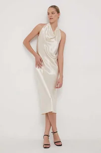 Calvin Klein sukienka kolor beżowy midi dopasowana - Sukienki - miniaturka - grafika 1