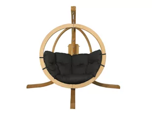 Zestaw: Jednoosobowy Fotel Wiszący Z Drewnianym Stelażem, Grafitowy Swingpod Fotel + Stojak - Fotele ogrodowe wiszące - miniaturka - grafika 1
