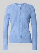 Swetry damskie - Kardigan ze ściegiem warkoczowym i wyhaftowanym logo - miniaturka - grafika 1