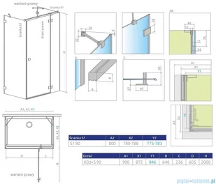 Radaway Essenza Pro Brushed Nickel Kdj+S kabina 80x90x80cm prawa szczotkowany nikiel 10097390-91-01R/10098080-01-01/10098080-01-01 - Kabiny prysznicowe - miniaturka - grafika 2