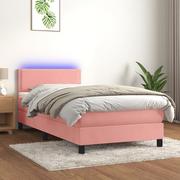 Łóżka - Łóżko kontynentalne z materacem i LED, różowy aksamit 100x200cm Lumarko! - miniaturka - grafika 1