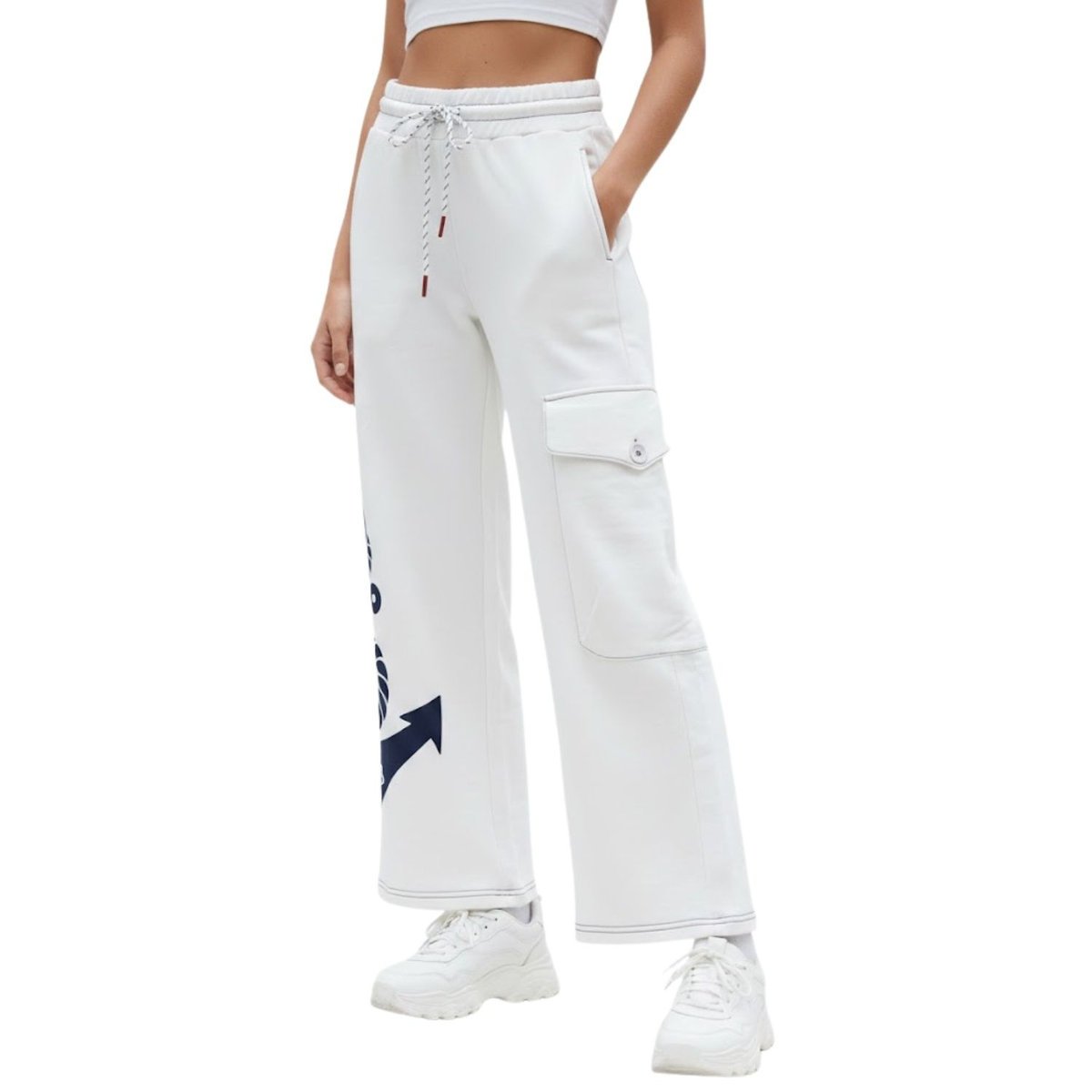 Spodnie damskie United Colors Of Benetton białe dresowe z szeroką nogawką-XS