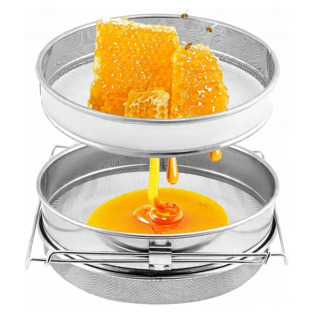 Cedzidło do Miodu 24 Cm Sito Podwójne Nierdzewne Wiadro Odstojnik Regulacja
