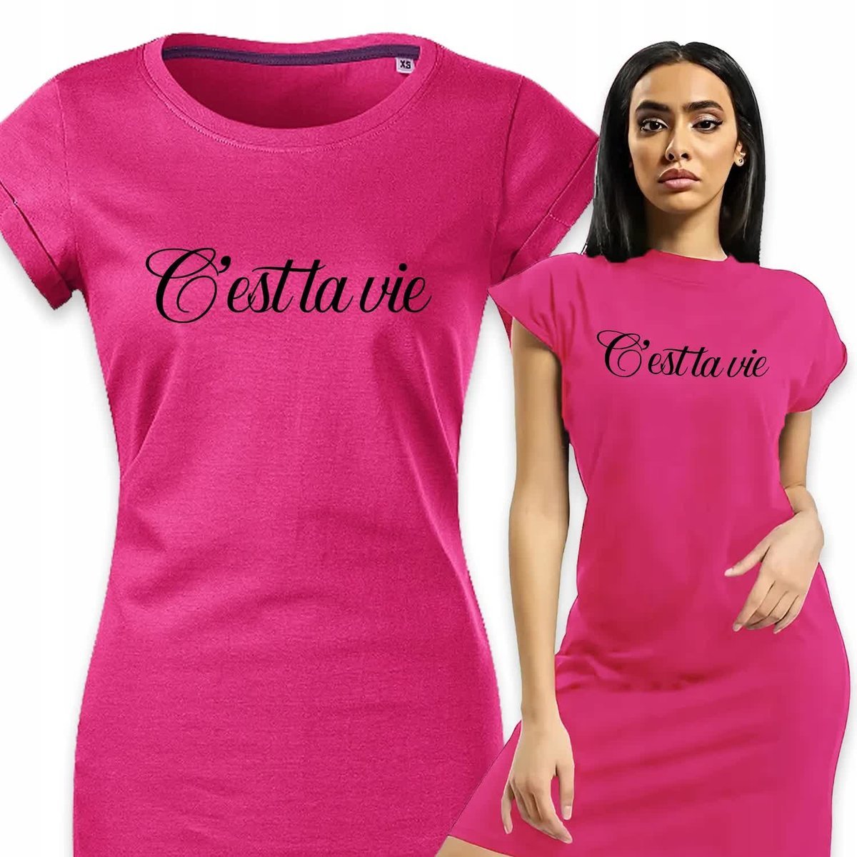 PIŻAMA DAMSKA FUKSJOWA Koszula Nocna Wygodna Na Prezent CESTTA VIE Wzory S