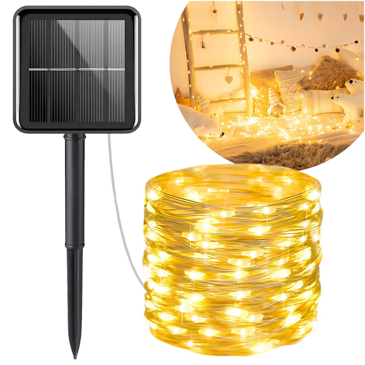 Lampki Solarne 200LED 22M, Girlanda Ogrodowa Druciki, Świąteczny Łańcuch IP65 BLIXTAR