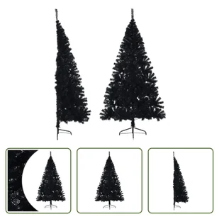 The Living Store Sztuczna pół choinka ze stojakiem Czarna 210 cm PVC - Choinki - miniaturka - grafika 1