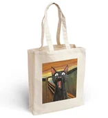 Torby i wózki na zakupy - Torba bawełniana z nadrukiem czarny kot w obrazie "Krzyk" Edvarda Muncha - miniaturka - grafika 1