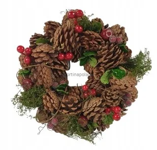 Wianek dekoracyjny sztuczne kwiaty 26 cm - Ozdoby bożonarodzeniowe - miniaturka - grafika 1