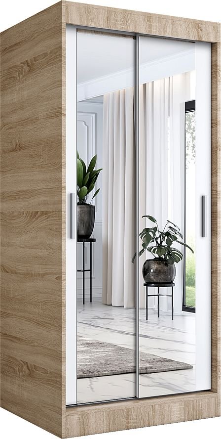 Elior Szafa przesuwna w kolorze dąb sonoma + biały - Edna 2X