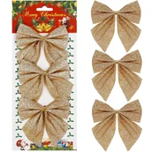 Ozdoby bożonarodzeniowe - Kokardka na choinkę 3 szt. brokatowa ozdoba świąteczna zawieszka złota - miniaturka - grafika 1