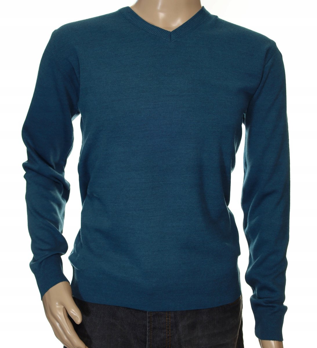 Sweter męski gładki wełniany w szpic z wełny XXL