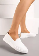 Trampki damskie - Białe Wsuwane Tenisówki Ozdobione Wstawką z Ekoskóry na Zapiętku Eliriaba - miniaturka - grafika 1