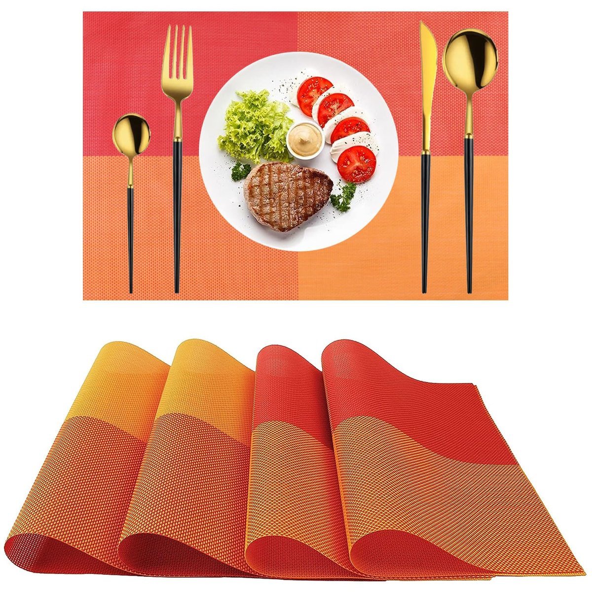 Zestawy podkładek na stół z kratką, 4 sztuki, podkładki z PVC, odporne na pranie, 45 x 30 cm, antypoślizgowe, ciepłe, do kuchni, jadalni, restauracj..
