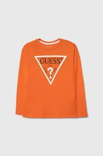 Bluzki dla chłopców - Guess longsleeve bawełniany dziecięcy kolor pomarańczowy z nadrukiem - grafika 1