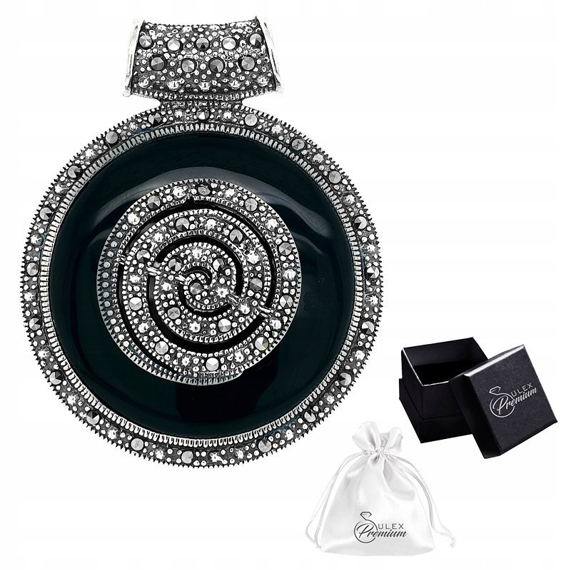 Zawieszka srebrna pr. 925 Elegancki Wisior z ONYKSEM i MARKAZYTAMI